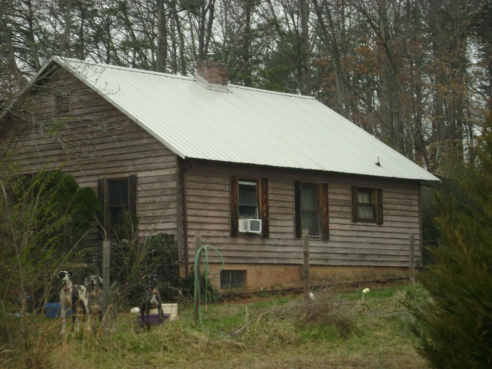 White metal roof on an old wood sided farmhouse, from a Asphalt Shingle Roof Repair job in Tarawa Terrace